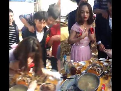 Đám cưới mừng tiền nhét vào vú cô dâu